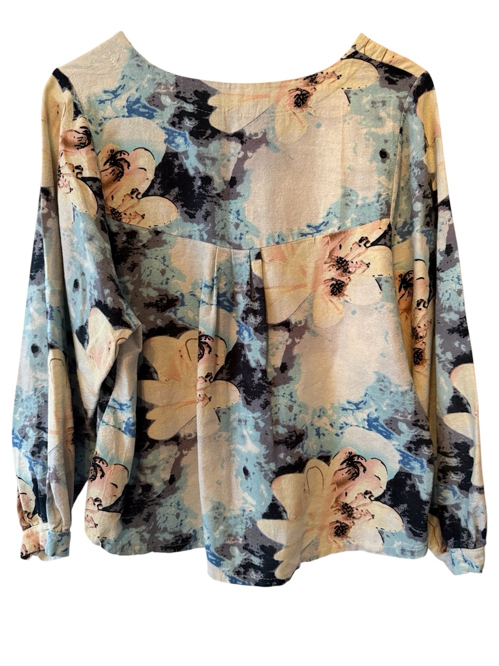 Beautiful Brand Floral Abstract Long Sleeve Blouse - Size Small - Blue/Cream - Picture 2 of 5